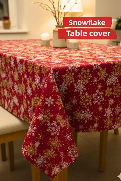 KAMİZ Snowflake Khaki Tablecloth Durable, Stain and Liquid Repellent Fabric
