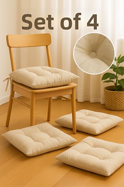 Bemrax Set of 4 Luxury Chair Cushions - Pofidik, Special Stitched Cushions with Laces in 40X40 Size