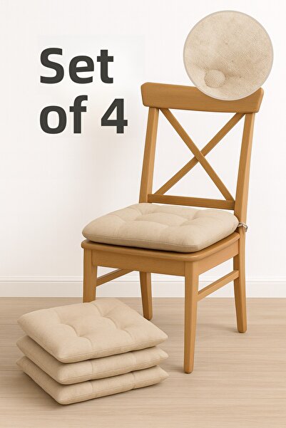 Bemrax Set of 4 Luxury Chair Cushions - Pofidik, Special Stitched Cushions with Laces in 40X40 Size