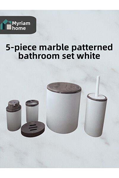 BİLTAŞ PLASTİK طقم حمام فاخر بنمط رخامي أبيض 5 قطع