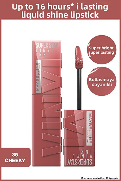 Maybelline New York Cerneală de vinil Super Stay - Ruj lucios, de lungă durată, lichid piersic tonifiat, negru 35