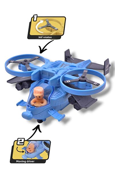 Fidan oyuncak Dual Rotor Helicopter Toy – 360 °   Rotation and Moving Drive Blue