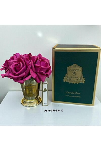 Hinora هدية يومية مميزة على شكل زهرة في مزهرية ذهبية مزخرفة ومعطرة ذات ملمس حقيقي باللون الوردي (تُقدم مع العطر)