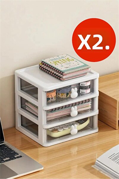 Bayev Bunny 2 Pieces 3 Drawer Makeup Organizer - Brush Cosmetic Makeup Organizer with Compartments