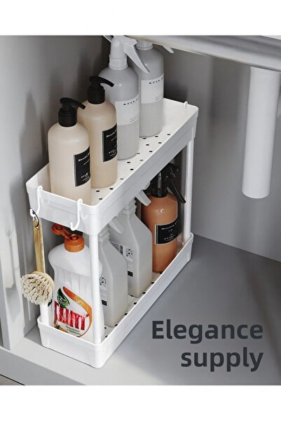 GenelTedarik Organizator multifuncțional cu 2 niveluri sub chiuvetă, cu suport pentru dulap de baie