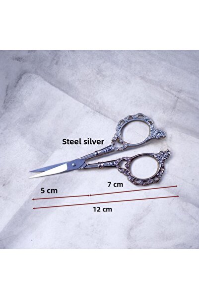 Kezban Tekstil بوباو - مقص تطريز مستقيم من الفولاذ المقاوم للصدأ - مزخرف بنمط - قطعة واحدة 12 سم فضي