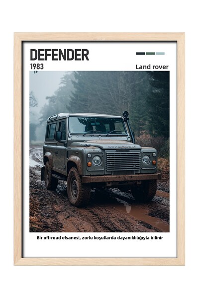 gxe.art Pictură cu cadru din lemn Land Rover Defender – Legenda off-road