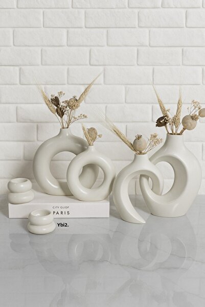 Zigzag Home Διακοσμητικό σετ βάζων και θήκες κεριών 6 τεμαχίων / Βάζο δαχτυλίδι, βάζο ερωτευμένων, σετ ειδώλων βάζων κεριών