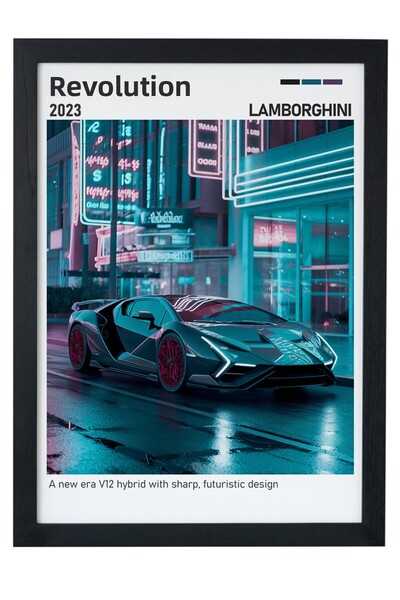 gxe.art Pictură cu poster cu rame din lemn Lamborghini Revuelto – Hibrid V12 ...