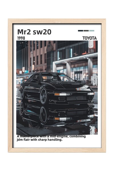 gxe.art Εικονογράφηση αφίσας με ξύλινο πλαίσιο Toyota MR2 SW20 – JDM Mid-Engine