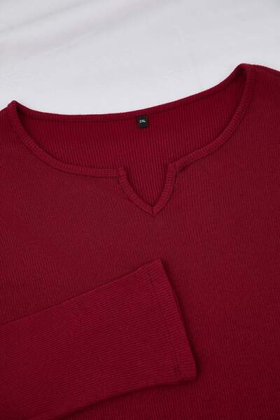 Trendyol Curve Burgundy V-Neck Ribbed Knit Pajama Set TBBAW25AI00046