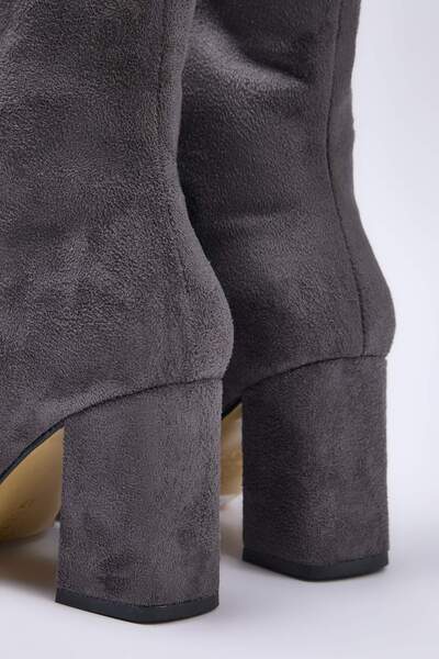 TRENDYOL SHOES Anthracite Suede 2 Different Uses Both Boots and Boots Women's Block Heel Boots Takaw26Cz00027
