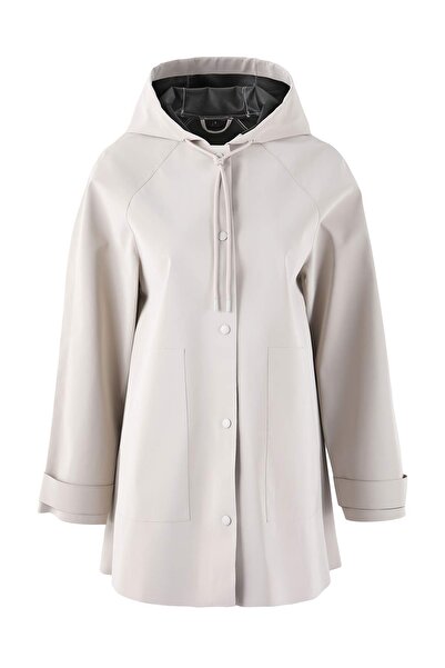 Trendyol Collection Εκρού Υπερμεγέθης Μακρύ Αδιάβροχο με Κουκούλα & Αντιανεμικό