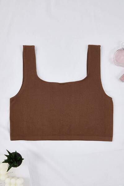 Trendyol Curve Καφέ χωρίς ραφές / χωρίς ραφές Εύκαμπτο πλεκτό σουτιέν χωρίς κορδόνια και καπάκια TBBSS23CW00000