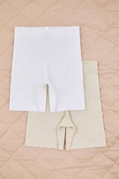 Trendyol Curve Λευκό-Μπεζ 2 τεμάχια Micro Ψηλόμεσο Χωρίς Ραφές Μεγάλο Μέγεθος Boxer TBBAW26CM00012