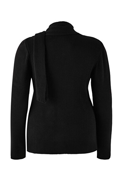 Trendyol Curve Μαύρη πλεκτή ζακέτα με λεπτομέρεια σάλι με λαιμόκοψη TBBAW26AV00057