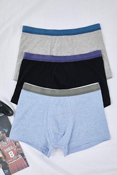 Trendyol Collection Μπλε-Γκρι-Ναυτικό Μπλε 3-συσκευασία Basic Cotton Flexible Boxer TMNAW20BX0063