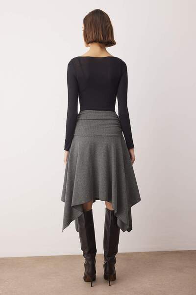Trendyol Collection Anthracite Jacquard Skater Maxi Knitted Skirt Twoaw26Et00161