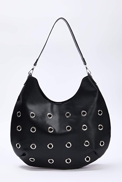 TRENDYOL SHOES Black Eyelet Detailed Women's Shoulder Bag Takaw26Oc00029
