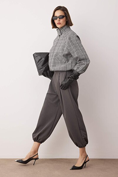 Trendyol Collection Gray High Waist Woven Baggy Trousers Twoaw26Pl00169