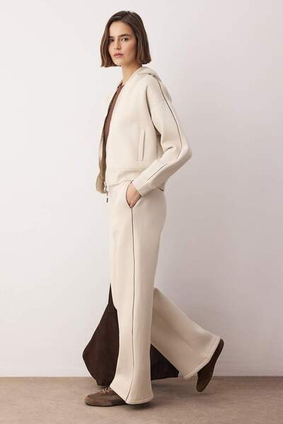 Trendyol Collection Stone Thick Zippered Hooded Oversize/Wide Cut Knitted Tracksuit Set Twoaw26Em00000