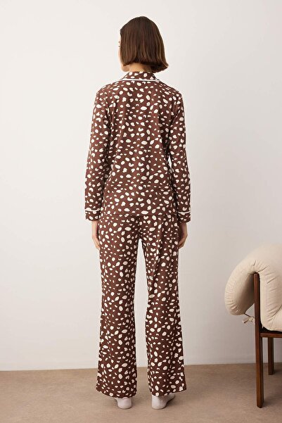 Trendyol Collection Καφέ 100% βαμβακερό πλεκτό σετ πιτζάμες Animal Single Jersey THMAW21PT0489