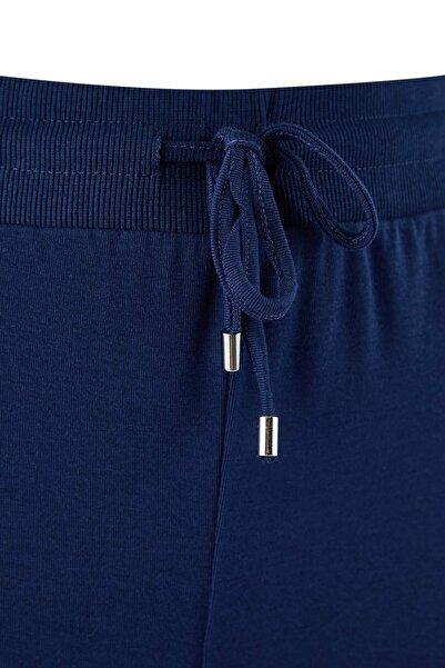 Trendyol Curve Wardrobe Essentials Navy Blue Fitted/Fitted to the Body Corded Fabric Flexible Knitted Bottom-Top Set Tbbaw26Cp00010