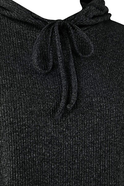 Trendyol Curve Панталони с качулка от мека антрацитна материя с еластични крачоли, комплект спортен екип в големи размери TBBAW26TS00011