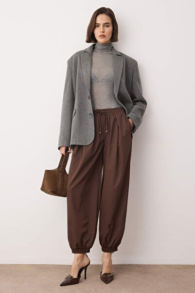 Trendyol Collection Dark Brown Shalwar Cut Elastic Waist Woven Trousers Twoaw26Pl00156