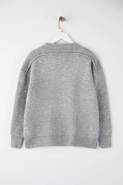 Trendyol Curve Gray Pearled Jacket Look Knitwear Cardigan Tbbaw26Av00026