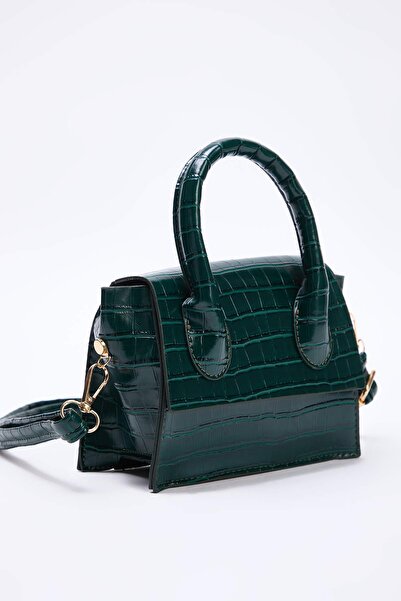 TRENDYOL SHOES Dark Green Crocodile Textured Crossbody Women's Mini/Small City Bag Twoaw25Oc00000