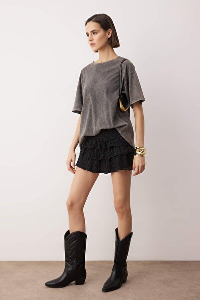 Trendyol Collection Black Plain Extra Short / Super Mini Knitted Lace Party Skirt Tpraw26Et00015