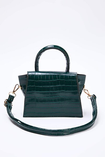 TRENDYOL SHOES Dark Green Crocodile Textured Crossbody Women's Mini/Small City Bag Twoaw25Oc00000