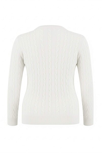 Trendyol Curve Ecru Horse Embroidered Hair Knit Thin Knitwear Sweater Tbbaw26An00067