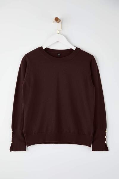 Trendyol Curve Brauner Merserize-Look Premium-Garn / Spezielles Garn Basic-Strickpullover TBBAW26AN00068