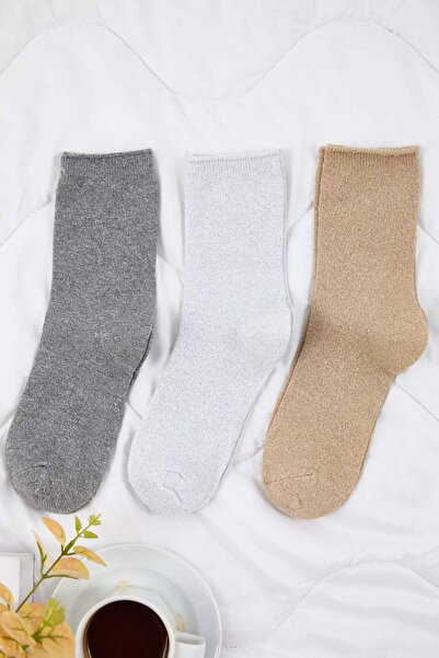 Trendyol Collection Grey-Black-White 3-Pack Plain Jacquard Knitted Socks Thmaw26Co00024