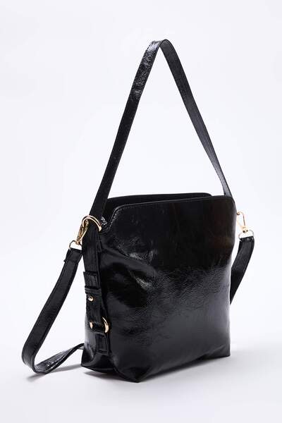 TRENDYOL SHOES Black Textured Double Handle Adjustable Women's Shoulder Bag Takss26Oc00034