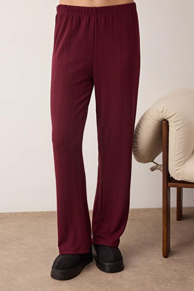 Trendyol Collection Burgundy Plain Ribbed Knit Pajama Set THMAW26PT00093
