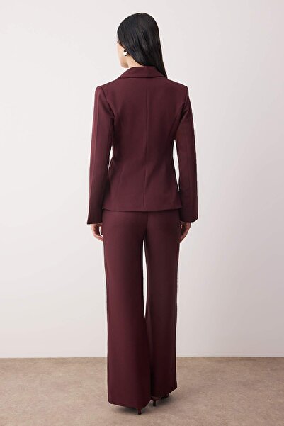 Trendyol Collection Mürdüm Double-Breasted Closure Blazer Jacket Pants Woven Bottom - Top Set Twoaw26Au00145