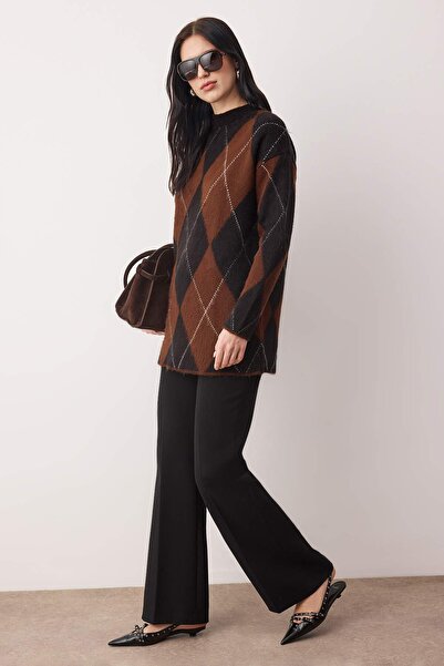 Trendyol Modest Brown Baklava Single Plate Knitwear Tctaw26Ak00020