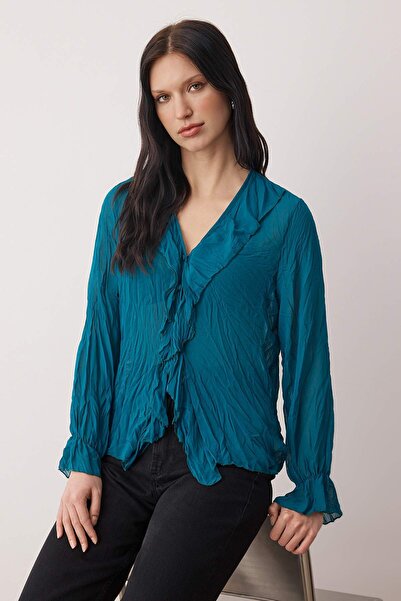 Trendyol Collection Πουκάμισο από σιφόν με αποχρωματισμένο ρυτιδωμένο εφέ TWOAW26GO00070