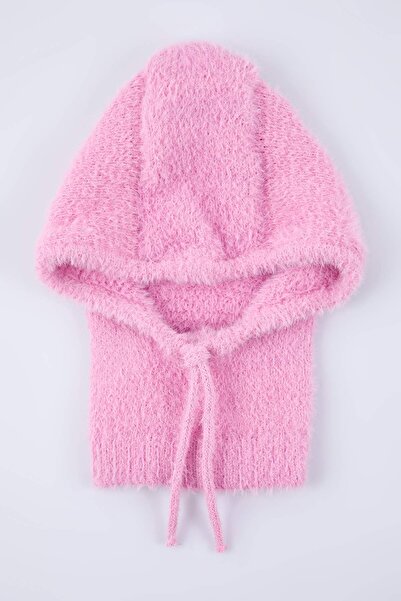 Trendyol Collection Μαλακό υφήματος ροζ πλεκτό καπέλο με κορδόνια που αγκαλιάζει το κεφάλι Balaklava Beanie TWOAW26BR00002