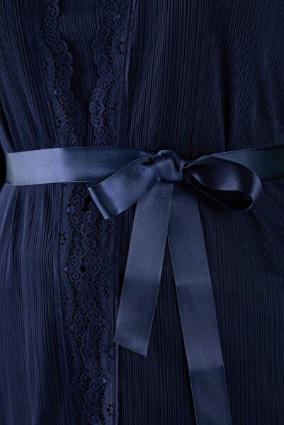 Trendyol Curve Navy Blue 3-Pack Knitted Pajama Set with Tie and Lace Detail Tbbaw26Ai00040