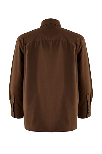 Trendyol Collection Πουκάμισο φαρδιά κοπή με καφέ γραβάτα TWOAW26GO00142