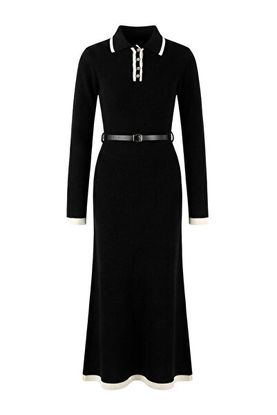 Trendyol Modest Black Belted Polo Neck Knitwear Thessaloniki Dress Tctaw26Eb00065