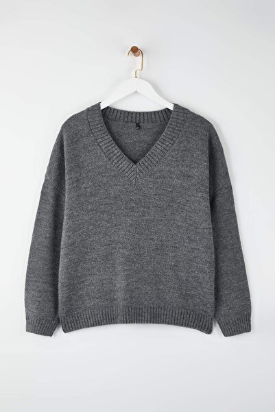 Trendyol Curve Необхідні речі гардеробу Антрацит Basic Широкий крій М'який трикотаж Светр TBBAW26AN00069