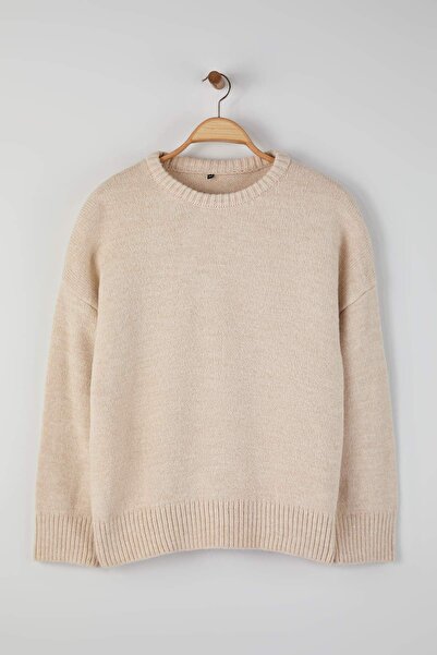 Trendyol Curve Кам'яний широкий фасон м'якої фактури трикотажний светр TBBAW26AN00061