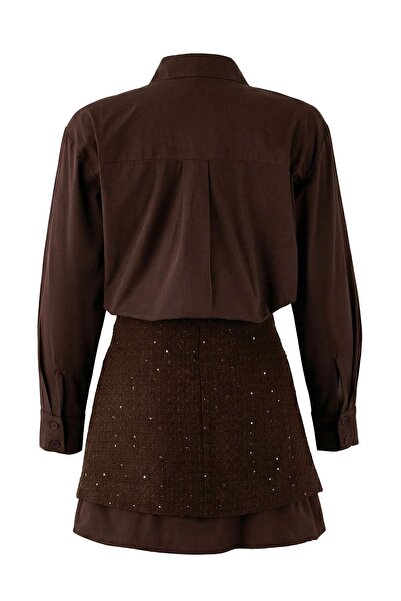 Trendyol Collection Καφέ ίσιο κοντό / μίνι υφαντό φόρεμα TWOAW26EL00367