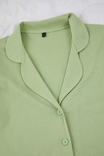 Trendyol Collection Mint Polyester Blended Plain 30/1 Openend Knitted Pajama Set Thmaw24Pt00007