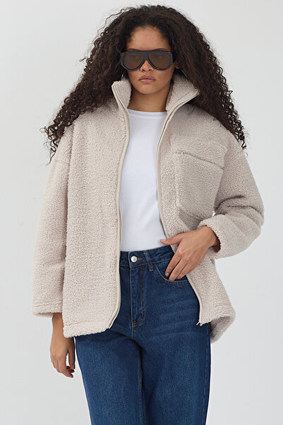 Polo State Women's Sherpa Plush Jacket Coat Stone